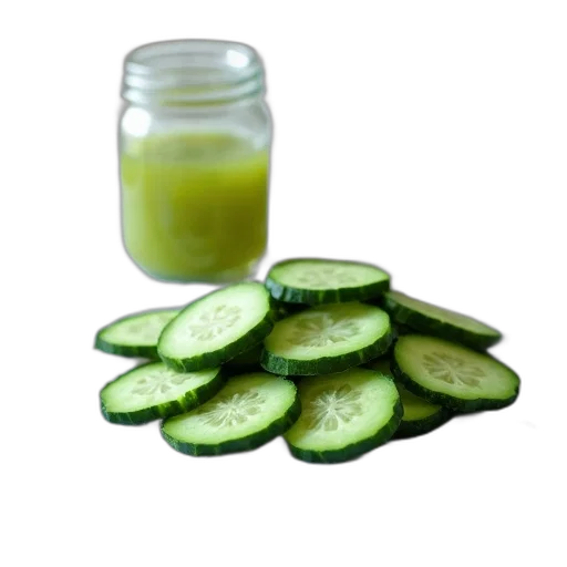 food, bottle, green, pile, sliced, cucumbers, white, cloth transparent PNG cut-out
