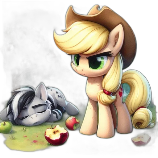 concept art, fantasy art, photorealistic, two, ponies, inhabit, idyllic, apple transparent PNG cut-out