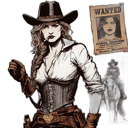 comic book art, concept art, fantasy art, cartoon, woman, wearing, cowboy, outfit transparent PNG cut-out