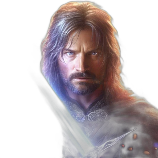 sword, fantasy art, concept art, photorealistic, comic book art, man, long, hair transparent PNG cut-out