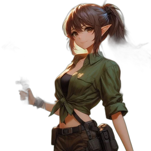 weapon, staff, jacket, dress, concept art, anime, fantasy art, photorealistic transparent PNG cut-out