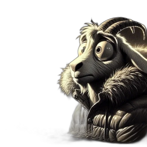 animal, concept art, 3d render, fantasy art, photorealistic, goat-like, creature, jacket transparent PNG cut-out