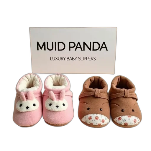 pair, pink, white, baby, slippers, bunny, design, left transparent PNG cut-out