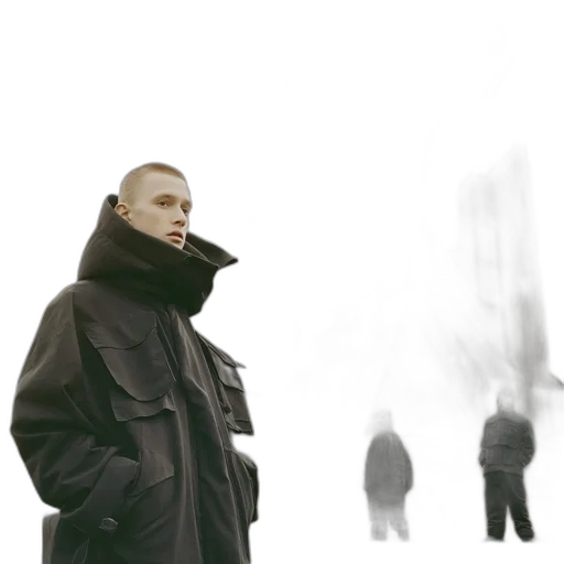 jacket, mask, staff, face, concept art, photorealistic, cyberpunk, fog transparent PNG cut-out