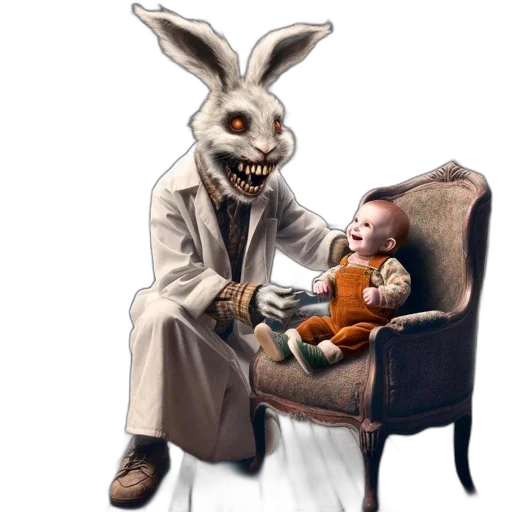mask, creature, animal, concept art, photorealistic, pixel art, menacing, rabbit transparent PNG cut-out