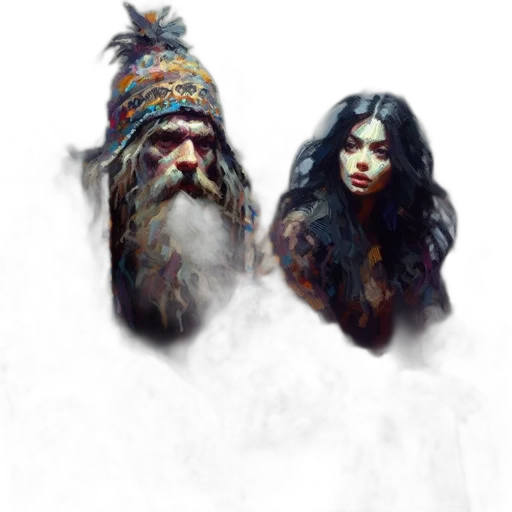 mask, fantasy art, concept art, comic book art, photorealistic, snow, fog, fire transparent PNG cut-out