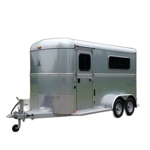 car, 3d render, concept art, silver, horse, trailer, parked, gravel transparent PNG cut-out