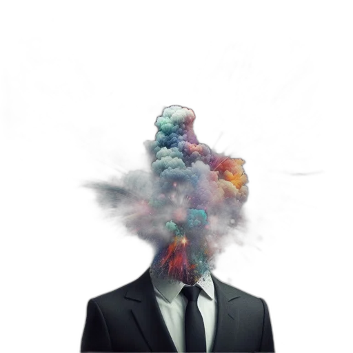 mask, jacket, face, robot, concept art, photorealistic, fog, pastel transparent PNG cut-out