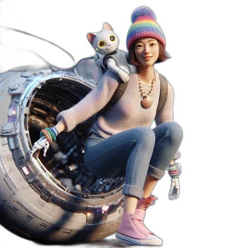 jacket, hat, weapon, robot, concept art, 3d render, urban, environment transparent PNG cut-out