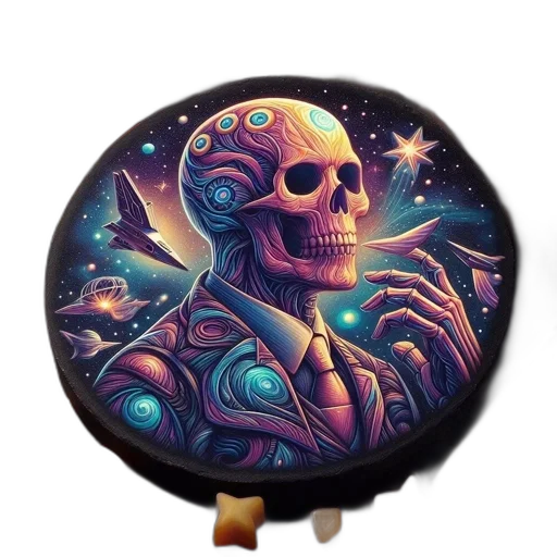 staff, jacket, jewelry, fantasy art, concept art, comic book art, outer space, dark transparent PNG cut-out