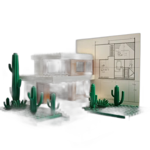 building, furniture, 3d render, concept art, photorealistic, pixel art, fog, earth tones transparent PNG cut-out