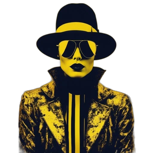 jacket, hat, face, concept art, golden, person, bold, makeup transparent PNG cut-out