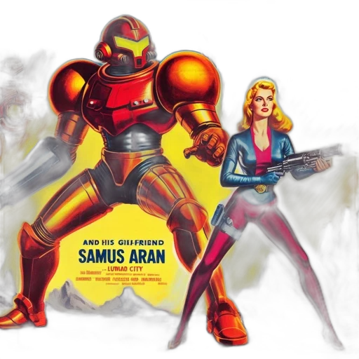 concept art, comic book art, pixel art, fantasy art, vintage-styled, poster, metroid, man transparent PNG cut-out