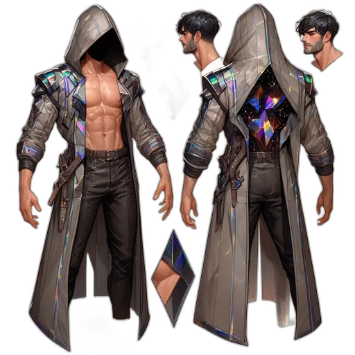 jacket, concept art, fantasy art, cyberpunk, 3d render, illustrated, figure, dons transparent PNG cut-out