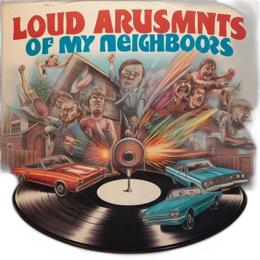 amusing, vintage, album, cover, illustrates, bustling, street, scene transparent PNG cut-out