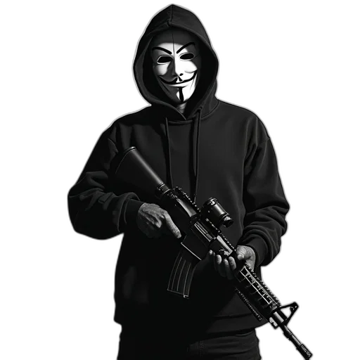 mask, weapon, jacket, face, concept art, pixel art, cyberpunk, comic book art transparent PNG cut-out