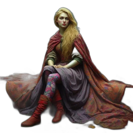 dress, staff, fantasy art, concept art, oil painting, pixel art, red, dark transparent PNG cut-out