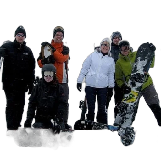 staff, snow, group, snowboarders, pose, picture transparent PNG cut-out