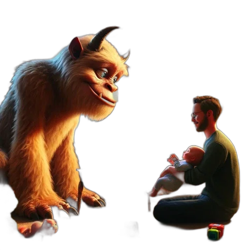 concept art, 3d render, fantasy art, photorealistic, man, glasses, sits, cozy transparent PNG cut-out
