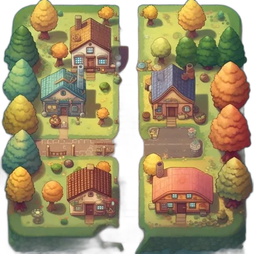 concept art, pixel art, 3d render, fantasy art, forest, fog, earth tones, colorful transparent PNG cut-out