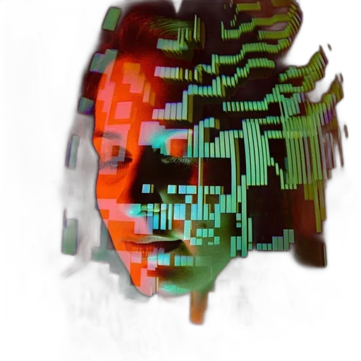 robot, face, mask, creature, cyberpunk, pixel art, 3d render, vaporwave transparent PNG cut-out