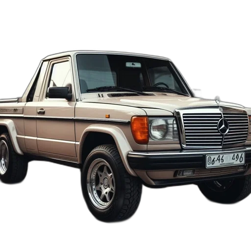 car, photorealistic, 3d render, vintage, beige, mercedes-benz, pickup, truck transparent PNG cut-out