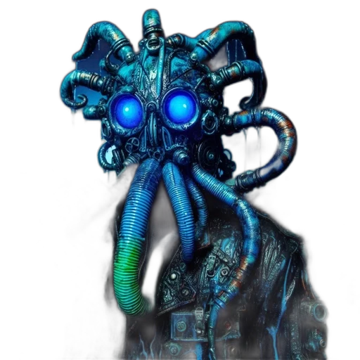 creature, mask, robot, staff, concept art, fantasy art, 3d render, pixel art transparent PNG cut-out