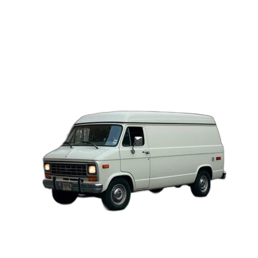 car, animal, 3d render, concept art, photorealistic, white, van, parked transparent PNG cut-out