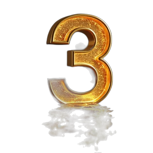 3d render, gold, numeral, reflected, water, render, illustration, royalty transparent PNG cut-out