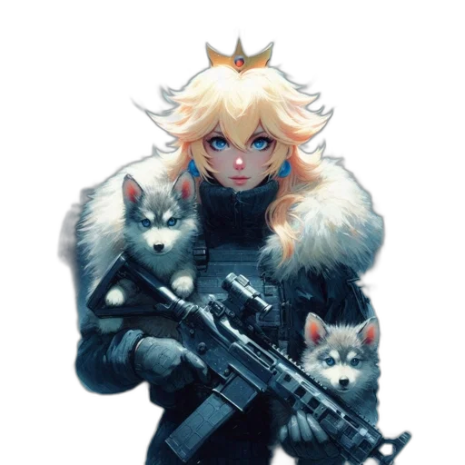 weapon, animal, crown, concept art, pixel art, comic book art, fantasy art, woman transparent PNG cut-out