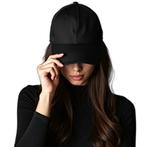 hat, person, long, hair, wearing, black, cap, holding transparent PNG cut-out