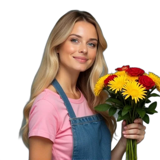 flower, staff, face, dress, photorealistic, oil painting, woman, long transparent PNG cut-out