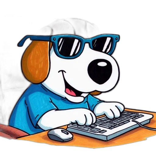 staff, animal, cartoon, animated, dog, blue, shirt, tinted transparent PNG cut-out