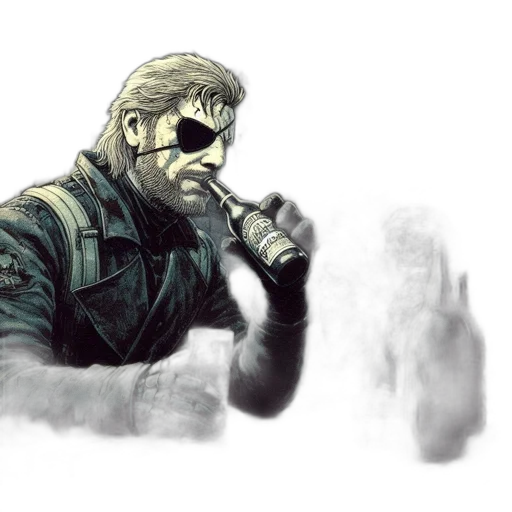 weapon, jacket, face, concept art, comic book art, cyberpunk, pixel art, green transparent PNG cut-out