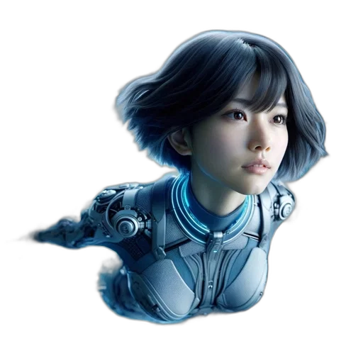 robot, face, concept art, photorealistic, 3d render, fantasy art, blue, ethereal transparent PNG cut-out
