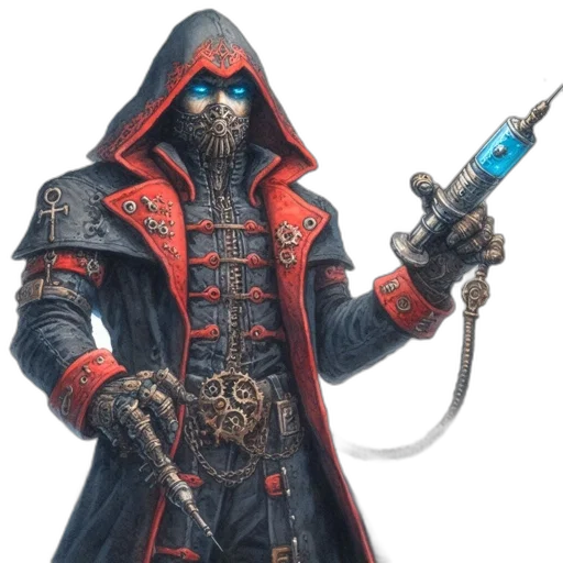 staff, sword, jacket, weapon, concept art, fantasy art, 3d render, red transparent PNG cut-out