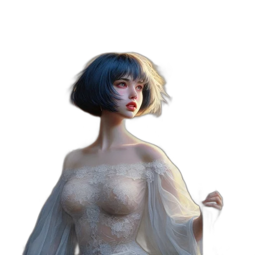 dress, creature, mask, robot, concept art, fantasy art, 3d render, pixel art transparent PNG cut-out