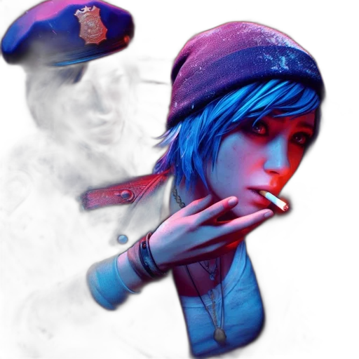 hat, concept art, cyberpunk, photorealistic, vaporwave, fire, blue, two transparent PNG cut-out