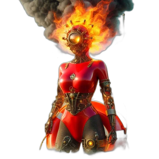 robot, mask, weapon, concept art, 3d render, comic book art, fantasy art, fire transparent PNG cut-out