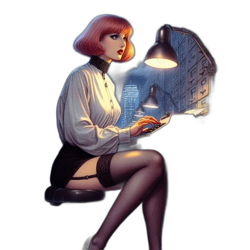 robot, dress, jacket, comic book art, concept art, fantasy art, cyberpunk, neon lights transparent PNG cut-out