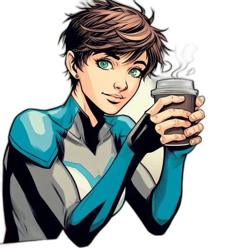 comic book art, cartoon, concept art, animated, figure, striking, green, eyes transparent PNG cut-out