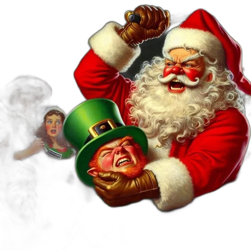 concept art, santa, claus, combat, stance, holds, leprechaun, chokehold transparent PNG cut-out