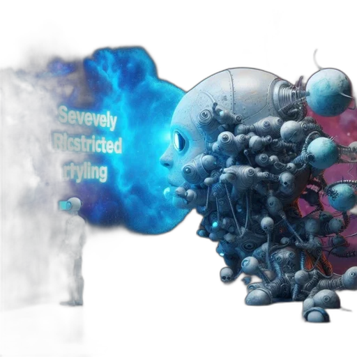 concept art, 3d render, surreal, scene, features, massive, mechanized, head transparent PNG cut-out