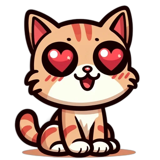 pixel art, cartoon, concept art, anime, stylized, cat, heart-shaped, eyes transparent PNG cut-out