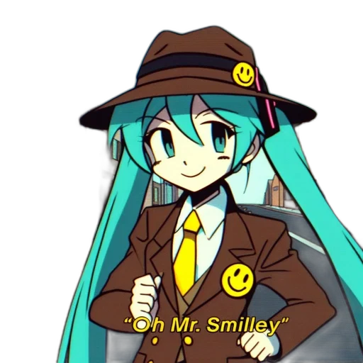 staff, hat, robot, face, anime, cartoon, vaporwave, pixel art transparent PNG cut-out