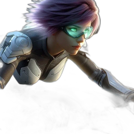 robot, weapon, hair, staff, concept art, cyberpunk, 3d render, fantasy art transparent PNG cut-out