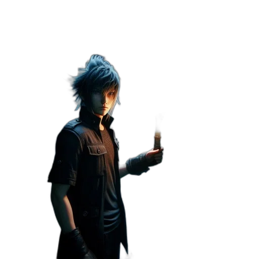 jacket, staff, hat, sword, concept art, 3d render, cyberpunk, photorealistic transparent PNG cut-out