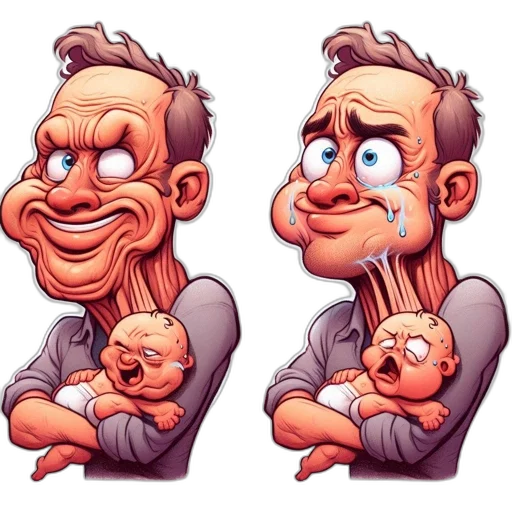 face, cartoon, concept art, comic book art, photorealistic, two, contrasting, illustrations transparent PNG cut-out