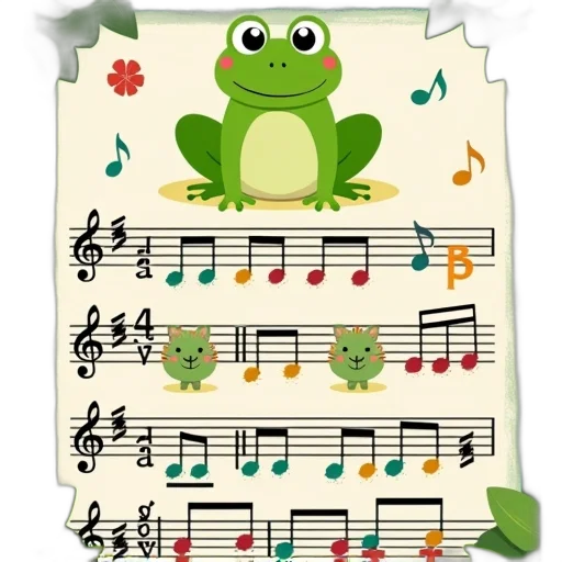 colorful, educational, poster, featuring, frog, character, top, musical transparent PNG cut-out