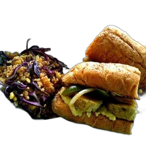 food, sandwich, side, quinoa, salad, served, basket, lined transparent PNG cut-out